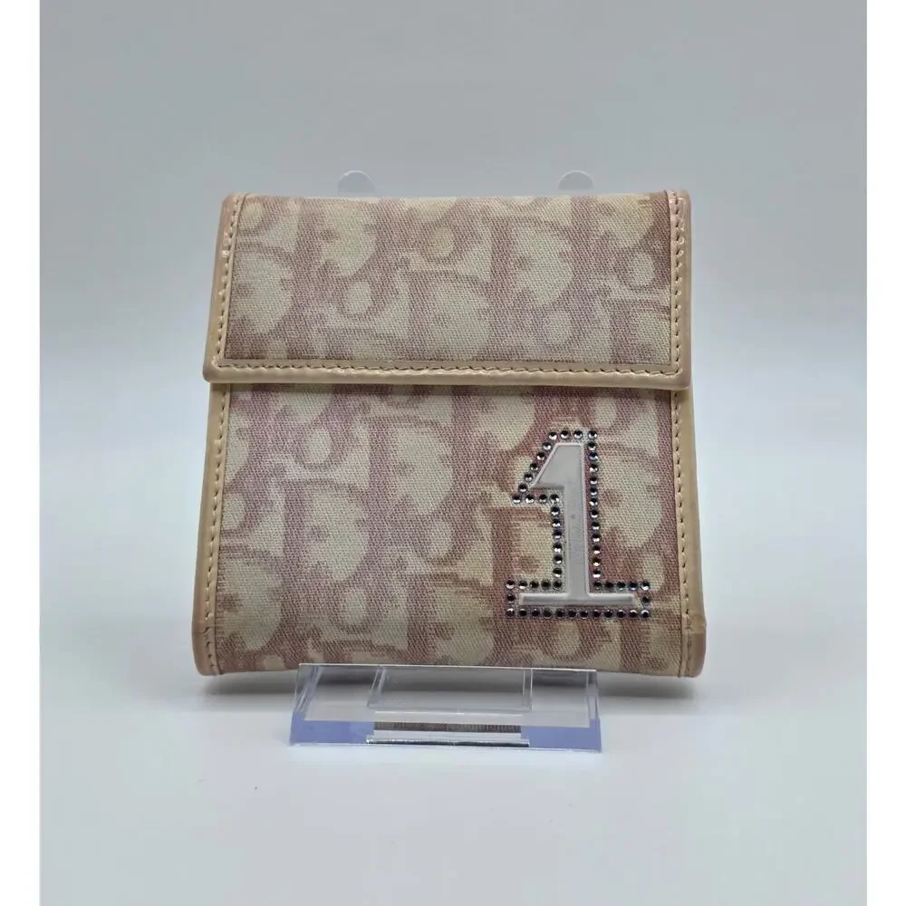 Christian Dior Trotter Wallet Pink Monogram Canvas Rhinestone #1 Compact Wallet